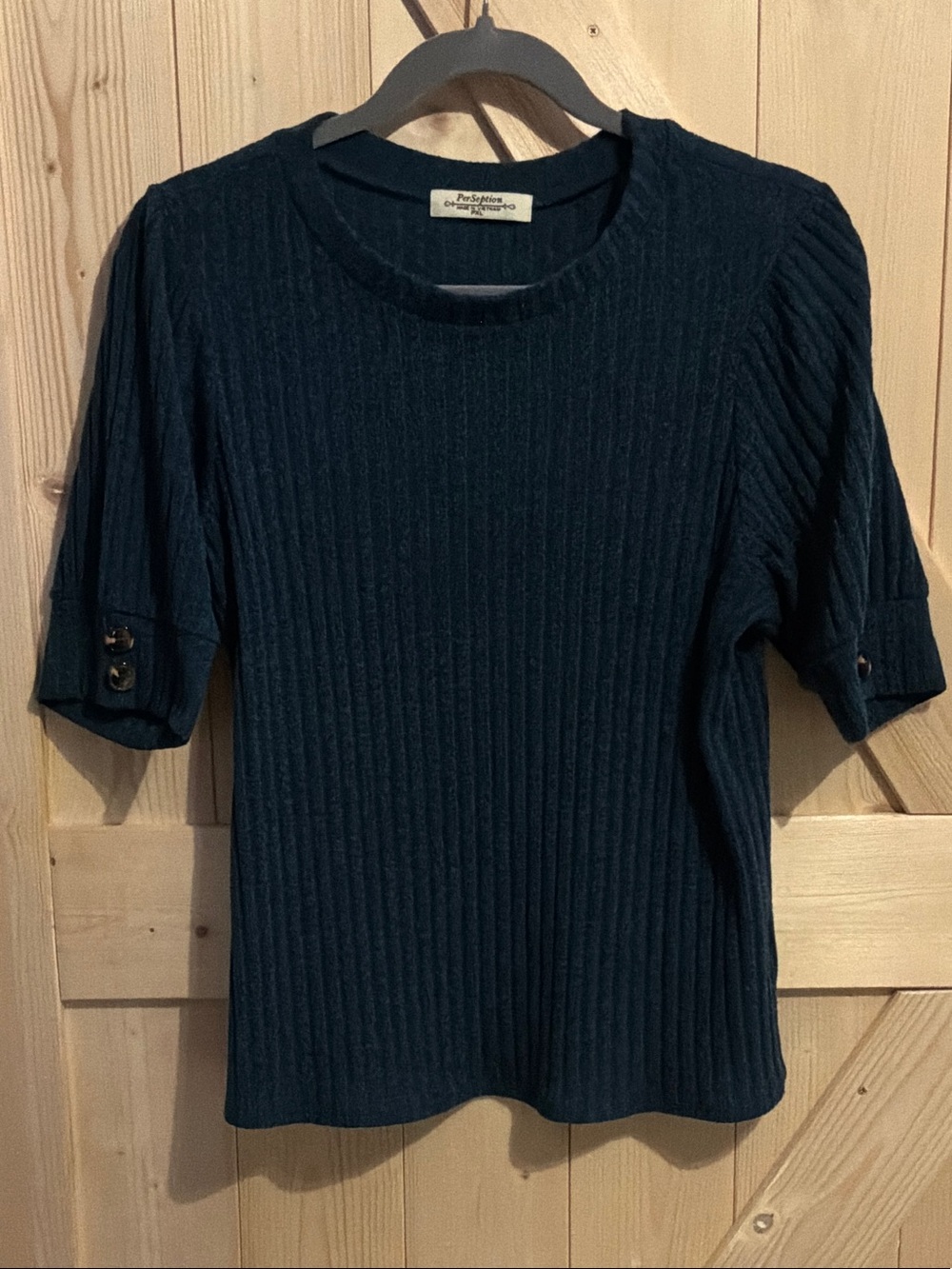 PerSeption Concept Teal Ribbed Short Sleeve Top